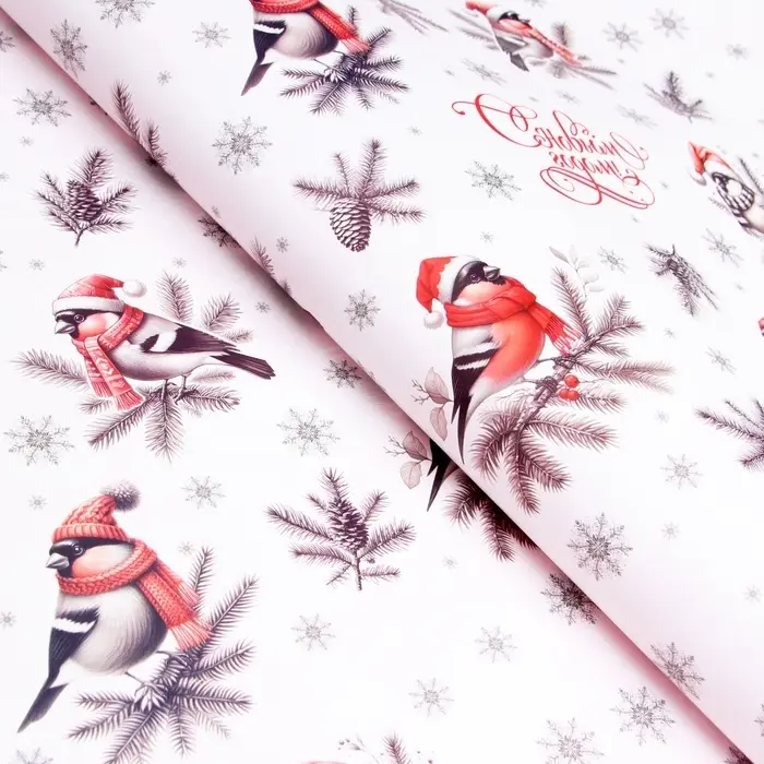 Бумага упаковочная &laquo;Снегири&raquo;, глянец, двусторонняя, 80 г/м&sup2; , 70&times;100 см