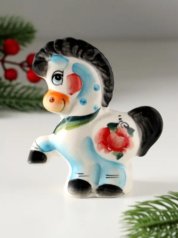 Сувенир Конь Буран большой, 11х10х4,5 см, гжель, цвет