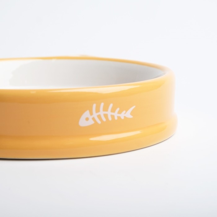 Миска керамическая "Голова кота 5" 200 мл, 15 x 3,5 cм, белая/оранжевая