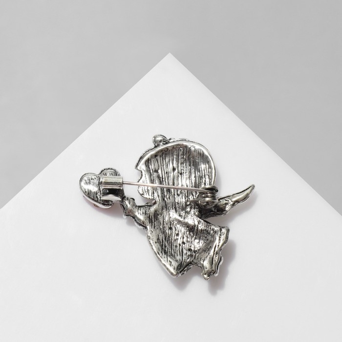 Брошь &laquo;Купидон&raquo; девочка, цвет красно-белый в чернёном серебре