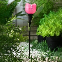 Садовый светильник на солнечной батарее &laquo;Тюльпан розовый&raquo;, 4.5 &times; 29 &times; 4.5 см, 1 LED, свечение белое