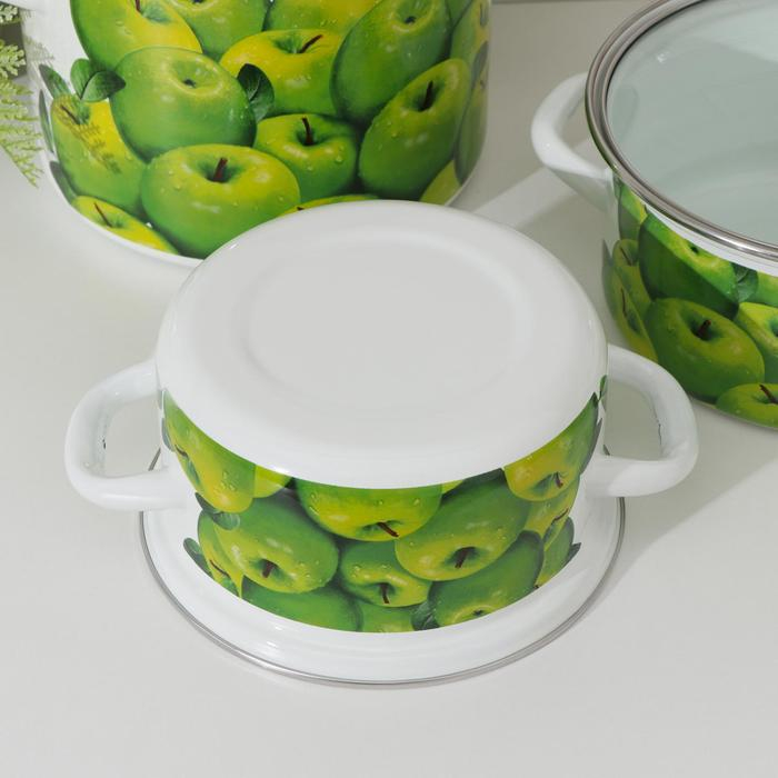 Набор кастрюль &laquo;Поздние яблоки&raquo;, 3 предмета: 1,5 л, 2,3 л, 5 л, стеклянные крышки, индукция