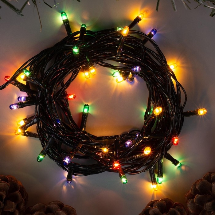 Гирлянда &laquo;Нить&raquo; 5 м, IP20, тёмная нить, 50 ламп, свечение мульти, 8 режимов, 220 В