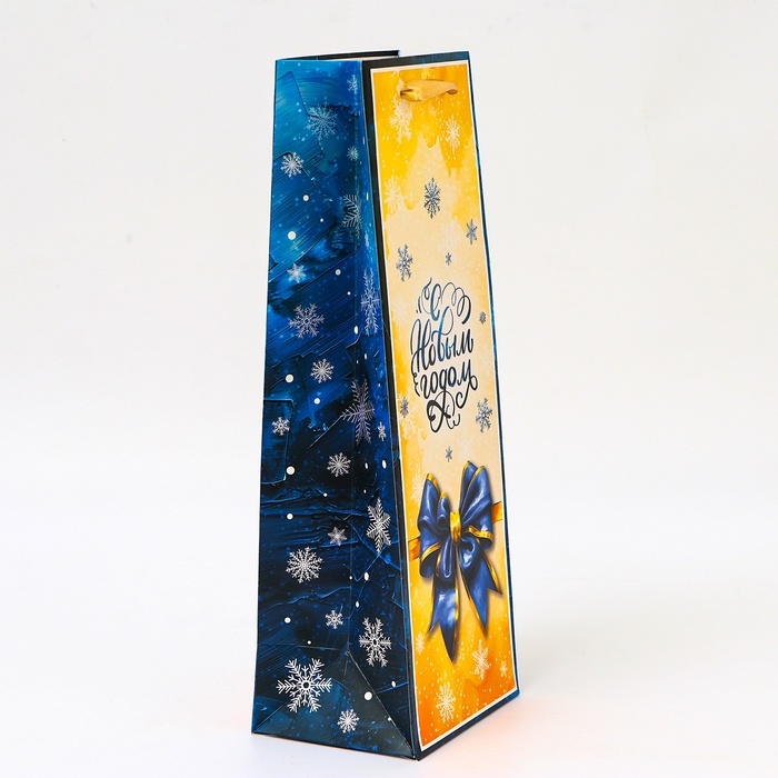 Новый год. Пакет подарочный новогодний под бутылку &laquo;Бант&raquo;, 13 x 36 x 10 см.