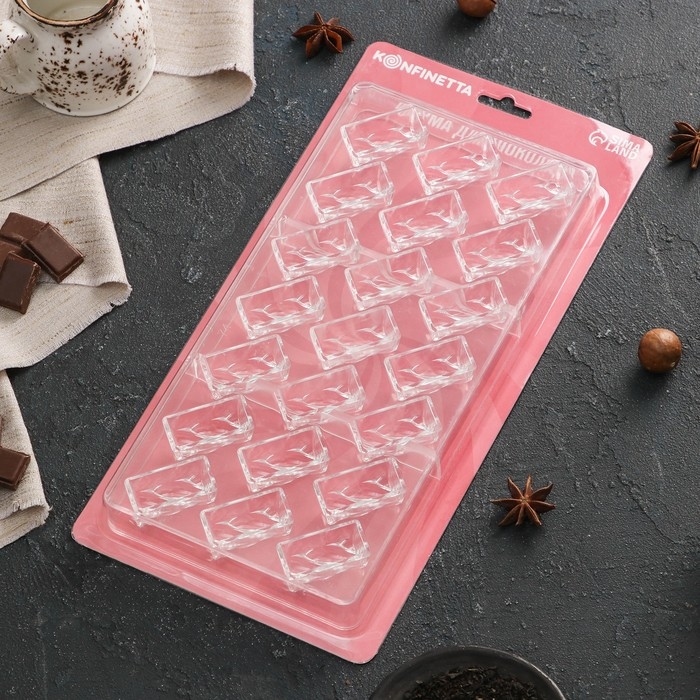 Форма для конфет и шоколада KONFINETTA &laquo;Косичка&raquo;, 27,5&times;17,5&times;2,5 см, 21 ячейка 3,7&times;1,5&times;1,5 см, цвет прозрачный