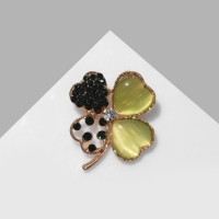 Брошь &laquo;Клевер&raquo;, цвет зелёный в золоте