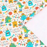 Бумага упаковочная глянцевая &laquo;Динозаврик&raquo;, 70 &times; 100 см , 1 шт.