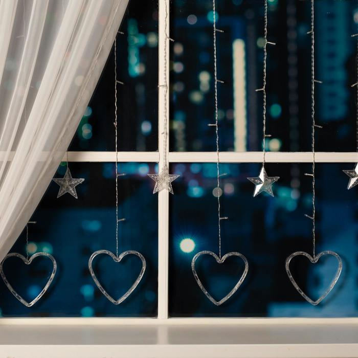 Гирлянда &laquo;Бахрома&raquo; 2.4 &times; 0.9 м с насадками &laquo;Сердце&raquo;, IP20, прозрачная нить, 186 LED, свечение мульти, 8 режимов, 220 В