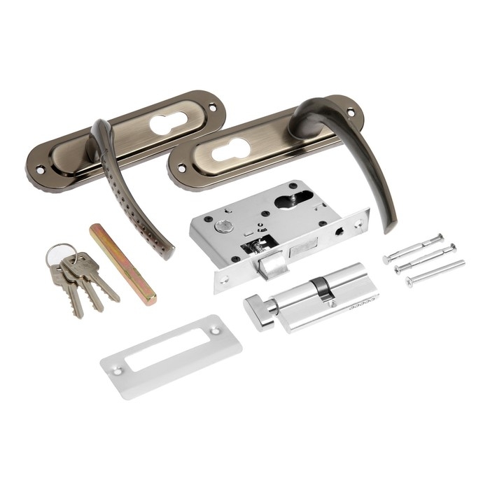 Замок врезной LOCKLAND RD002, с ручкой, 3 ключа, цвет черный никель