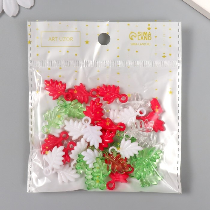 Декор для творчества "Листья. Розовый, зелёный, белый и прозрачный" н-р 20 гр 2,2х1,4х0,4 см   99280