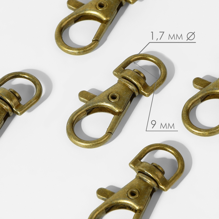 Карабин металлический, 37 × 12 мм / 9 × 1,7 мм, 10 шт, цвет бронзовый Карабин металлический, 37 × 12 мм / 9 × 1,7 мм, 10 шт, цвет бронзовый
