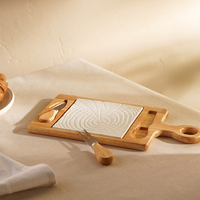 Набор для подачи сыра SL Home &laquo;Тренто&raquo;, 35&times;18 см, 4 предмета: доска фарфоровая, подставка деревянная, нож, вилка