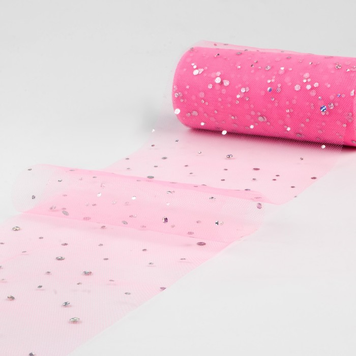 Фатин с блёстками, 15 см, 11 &plusmn; 1 г/кв.м, 23 &plusmn; 1 м, цвет розовый №4