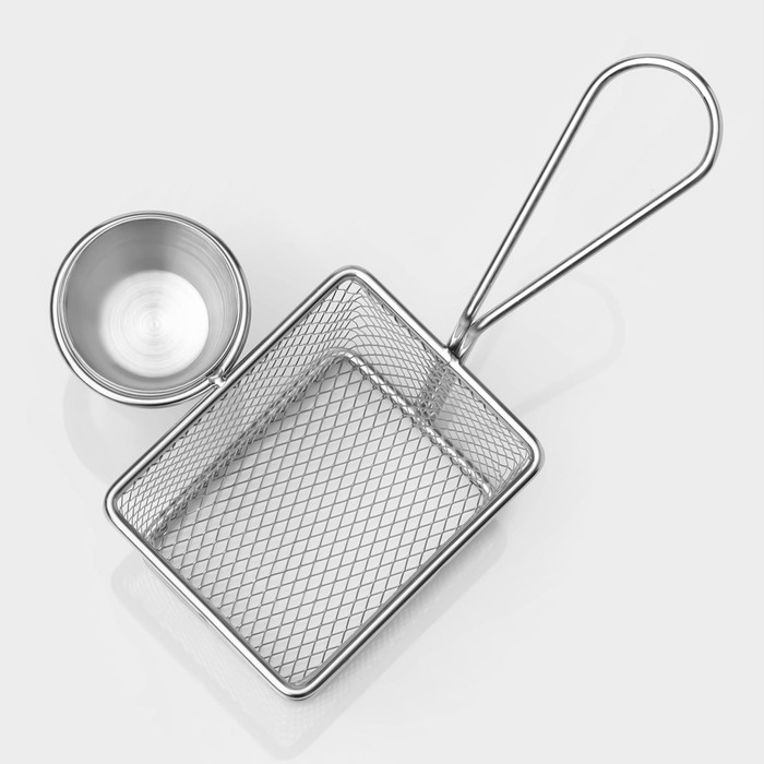 Корзинка для картофеля фри Доляна &laquo;Лонгфилд&raquo;, 10&times;8&times;7,5 см, с соусником d=5 см, цвет серебристый