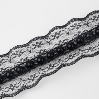 Рюш кружевной, с бусинами, 40 мм, 4,5 &plusmn; 0,5 м, цвет чёрный