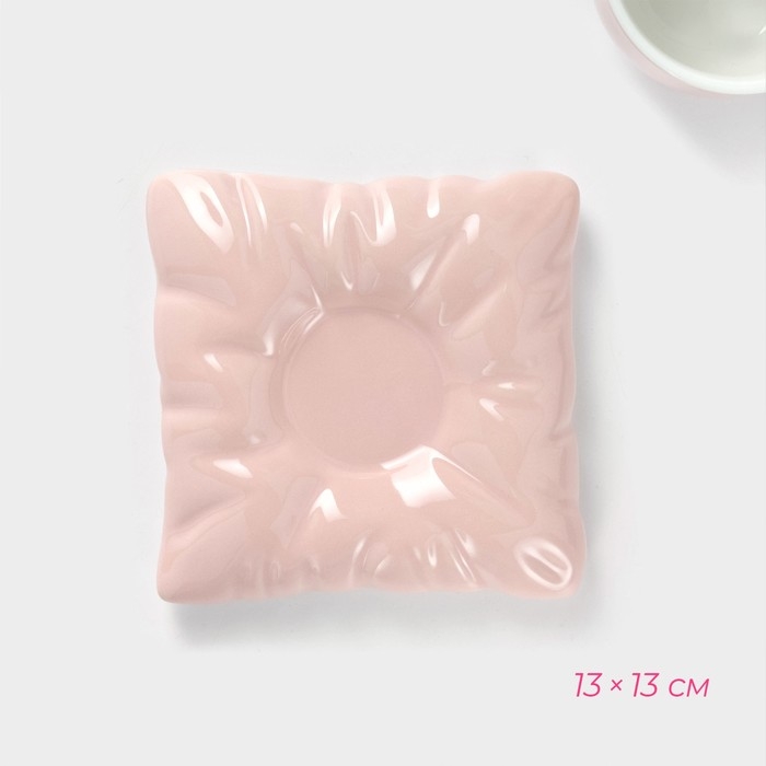 Чайная пара керамическая с ложкой &laquo;Зефирка&raquo;, 2 предмета: чашка 250 мл, блюдце d=13 см, цвет розовый