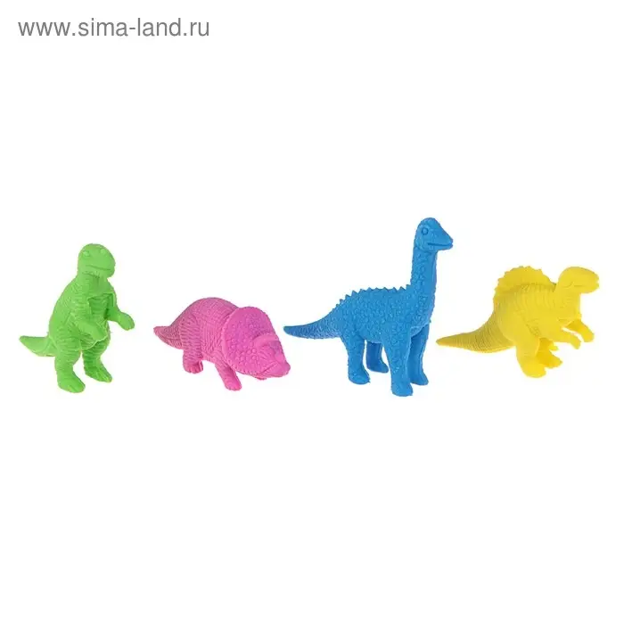 Набор ластиков фигурных 4 штуки "Динозавры" в пакете на зип-молнии (штрихкод на штуке) МИКС