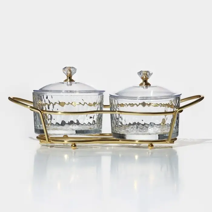 Набор стеклянных конфетниц &laquo;Богема&raquo;, на подставке 24&times;9,5&times;8,5 см, 2 шт, цвет металла золотой