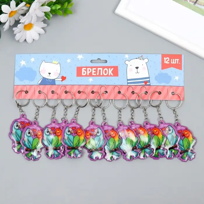 Брелок для ключей на кольце &laquo;Попугайчики неразлучники&raquo;, ПВХ мягкий, 6&times;4 см