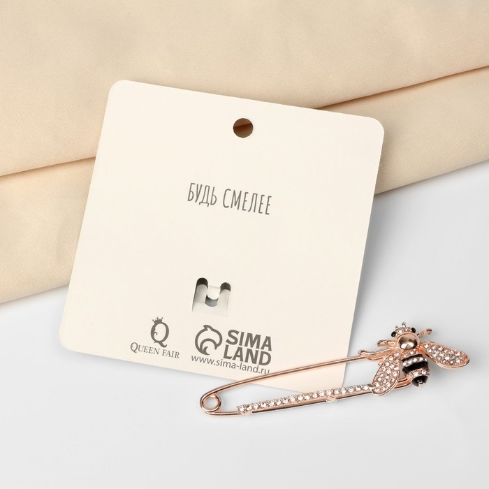 Булавка &laquo;Пчела&raquo; со стразами, 7,5 см, цвет чёрно-белый в розовом золоте