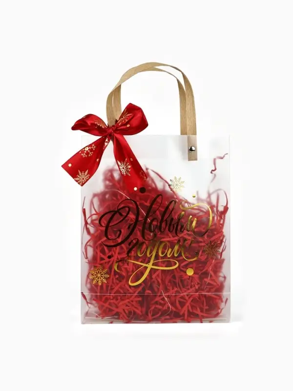 Подарочный пакет с наполнителем,лентой и гирляндой, 20 &times; 8 &times; 25 см