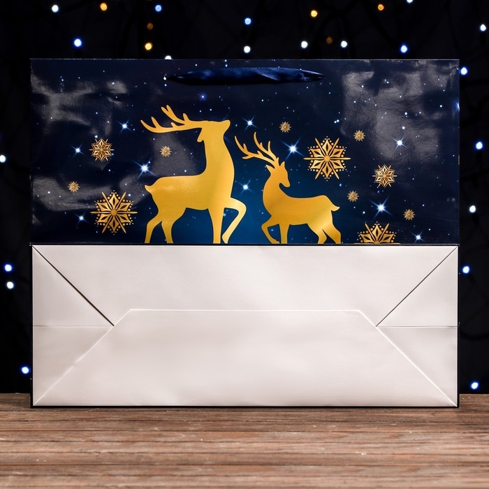 Новый год. Пакет ламинированный горизонтальный "Олени",49 х 40 х 19 см.
