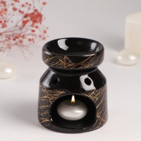 Аромалампа керамика "Чёрный мрамор с золотыми трещинками" 9,8х9,8х11 см