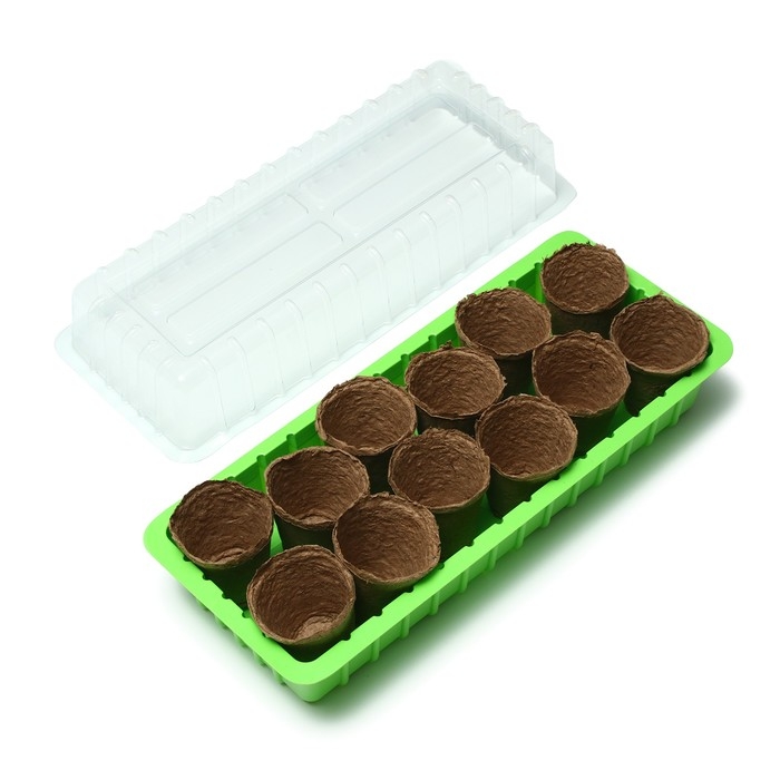 Мини-парник: 36 &times; 13 &times; 12 см, торфяной горшок 6,5 &times; 6,5 см, 12 шт., Greengo