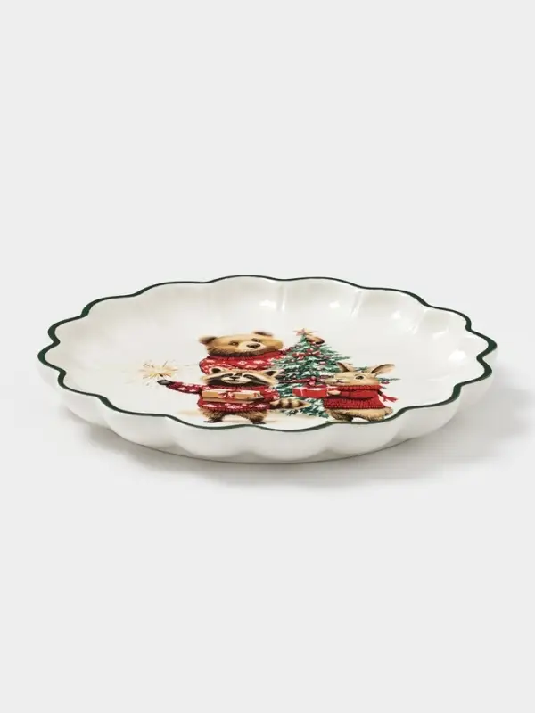 Тарелка сервировочная новогодняя Доляна &laquo;Сказки зимнего леса&raquo;, 20&times;20&times;2.5 см, доломит, белая
