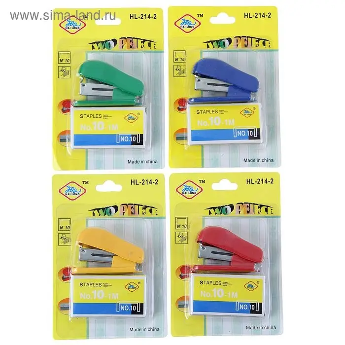 Мини - степлер канцелярский №10, Calligrata, до 7 листов, скобы в комплекте, в блистере, МИКС