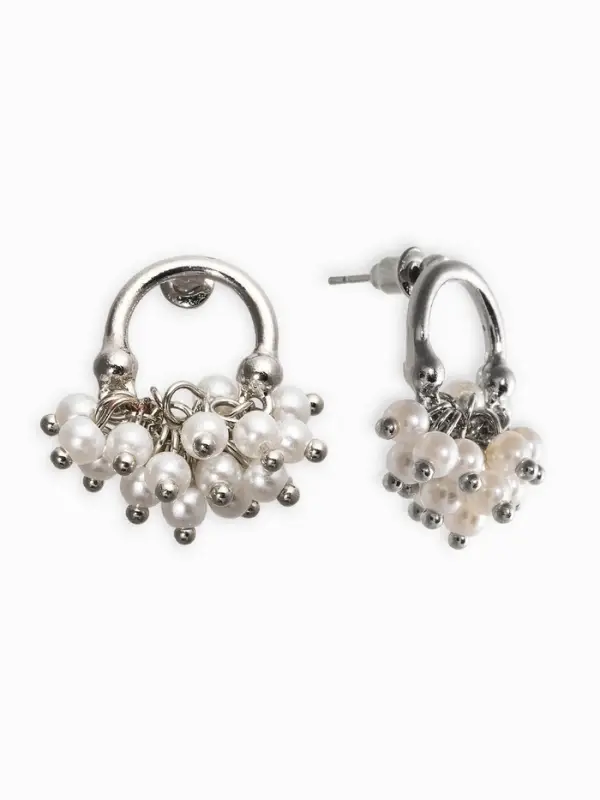 Серьги жемчуг &laquo;Виноград&raquo;, белые в серебре