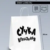 Пакет подарочный с приколами, крафт &laquo;Крашенная&raquo;, белый, 24&times;14&times;28 см