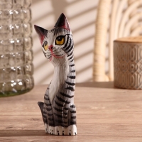 Сувенир дерево "Котёнок" серый 6х3х18 см