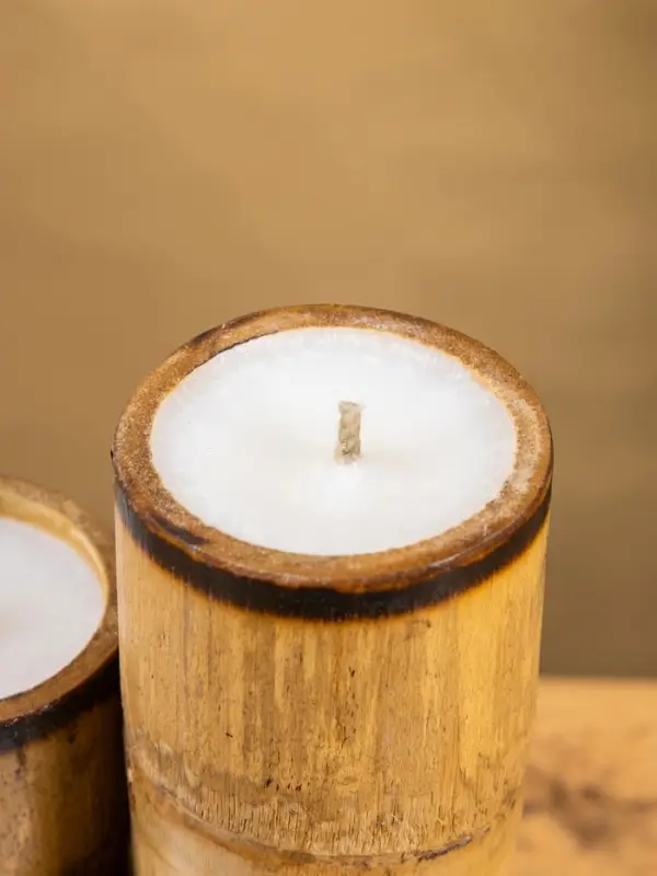 Свеча в бамбуке тройная &laquo;Руны&raquo;, 13&times;14&times;30 см, 100 мл, бежевая