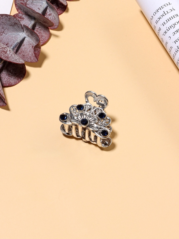 Крабик для волос &laquo;Синий туман&raquo;, цветок, 2.3 см, серебро