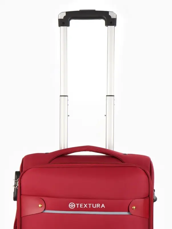 Чемодан 20",Текст,36*25*58,отд на молнии,1 нар/карм, увелич,код замок,4 колеса, красный