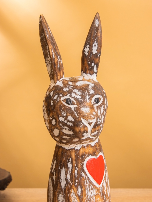 Набор сувенирный "Зайцы с сердечком" дерево, h - 25,20 и 15 см, цв. коричневый