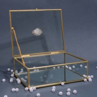 Органайзер для хранения &laquo;MOUNTAINS&raquo;, с крышкой, стеклянный, с зеркальным дном, 1 секция, 20 &times; 16 &times; 6,5 см, цвет прозрачный/медный