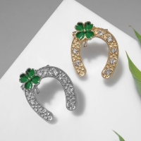 Брошь &laquo;Подкова&raquo; на удачу с клевером, цвет МИКС (неделимая фасовка 12 шт., цена за шт.)