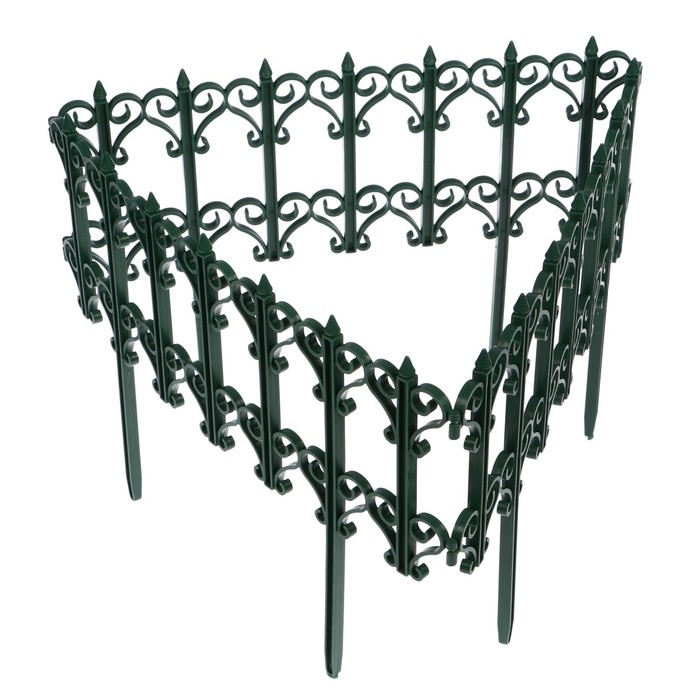 Ограждение декоративное, 25 &times; 180 см, 5 секций, пластик, зелёное, &laquo;Классика&raquo;