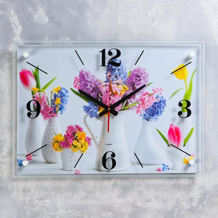 Часы настенные, интерьерные "Цветы в вазах" 40х56 см, бесшумные