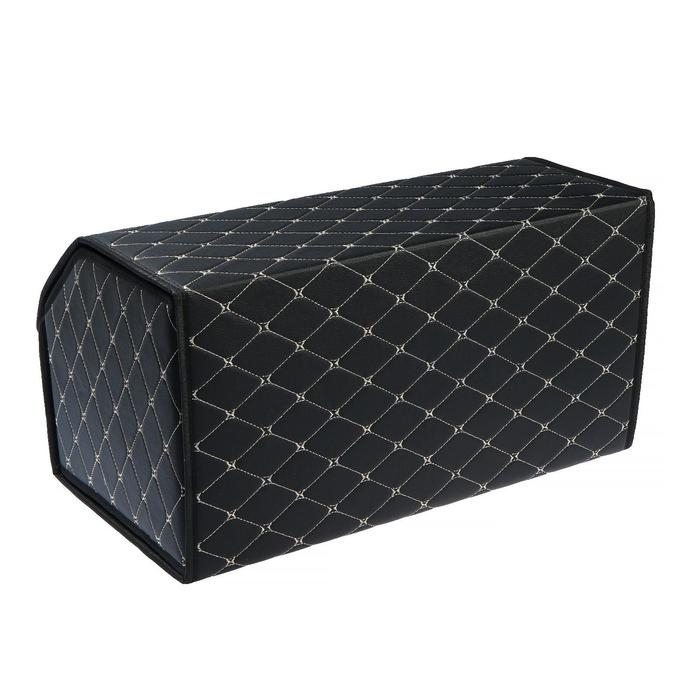 Органайзер саквояж в багажник автомобиля, 55&times;32&times;30 см, экокожа, черный с белой строчкой