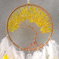 Ловец снов "Дерево" жёлтый d=16 см 70х16 см