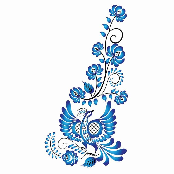 Термотрансфер &laquo;Гжель птица&raquo;, уголок слева, 15 х 30 см, набор 10 шт.