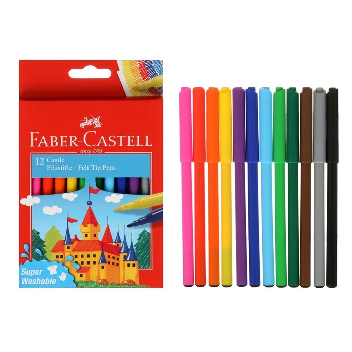 Фломастеры Faber-Castell &laquo;Замок&raquo; смываемые, в картонной коробке с европодвесом, 12 цветов