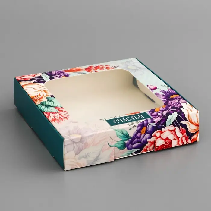 Коробка подарочная сборная с окном, упаковка, &laquo;Цветочки&raquo;, 13&times;13&times;3 см