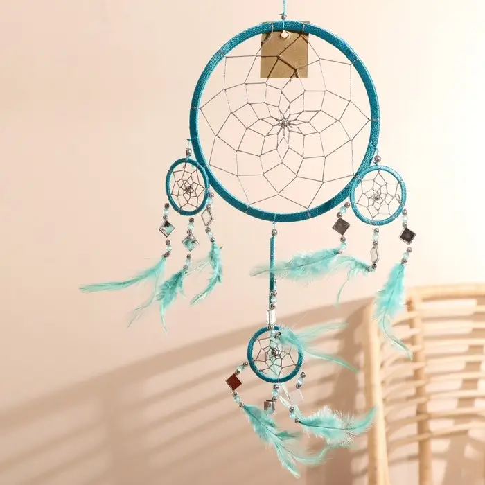 Ловец снов "Пять колец" бирюзовый 25х0,5х50 см