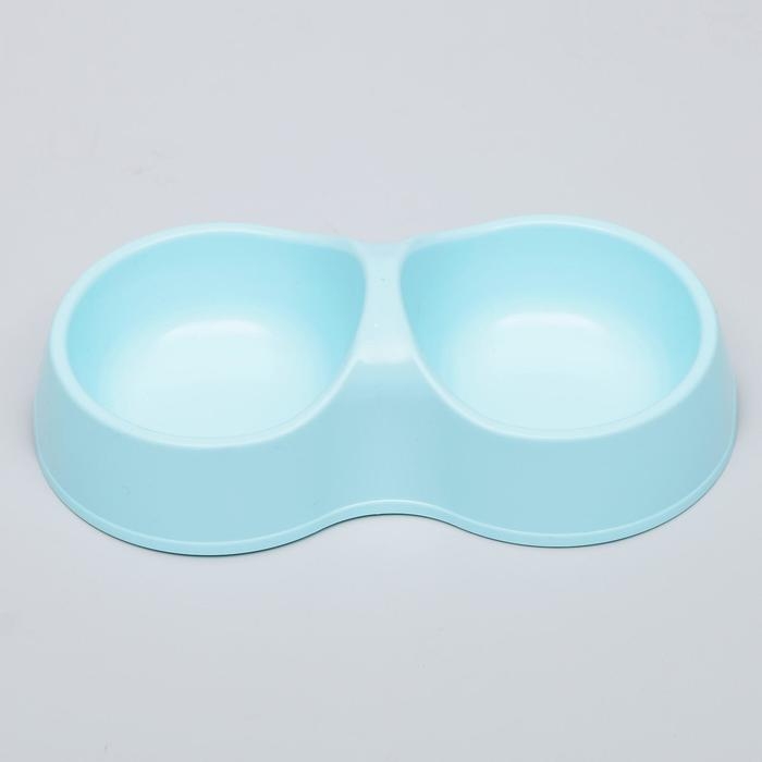 Миска двойная "Мур-мяу" 22,5 см х 13 см х 6 см, 0,2 л, голубой