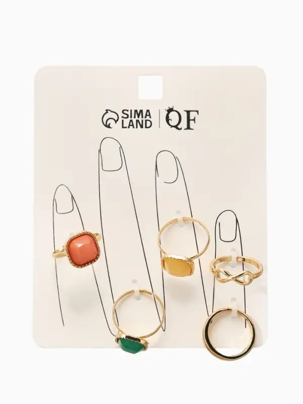 Набор колец 5 шт "Новый стиль" камни, размер МИКС, цветной в золоте