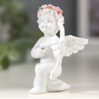 Сувенир полистоун "Купидон" в венке из роз, МИКС, 6,5х6х5 см